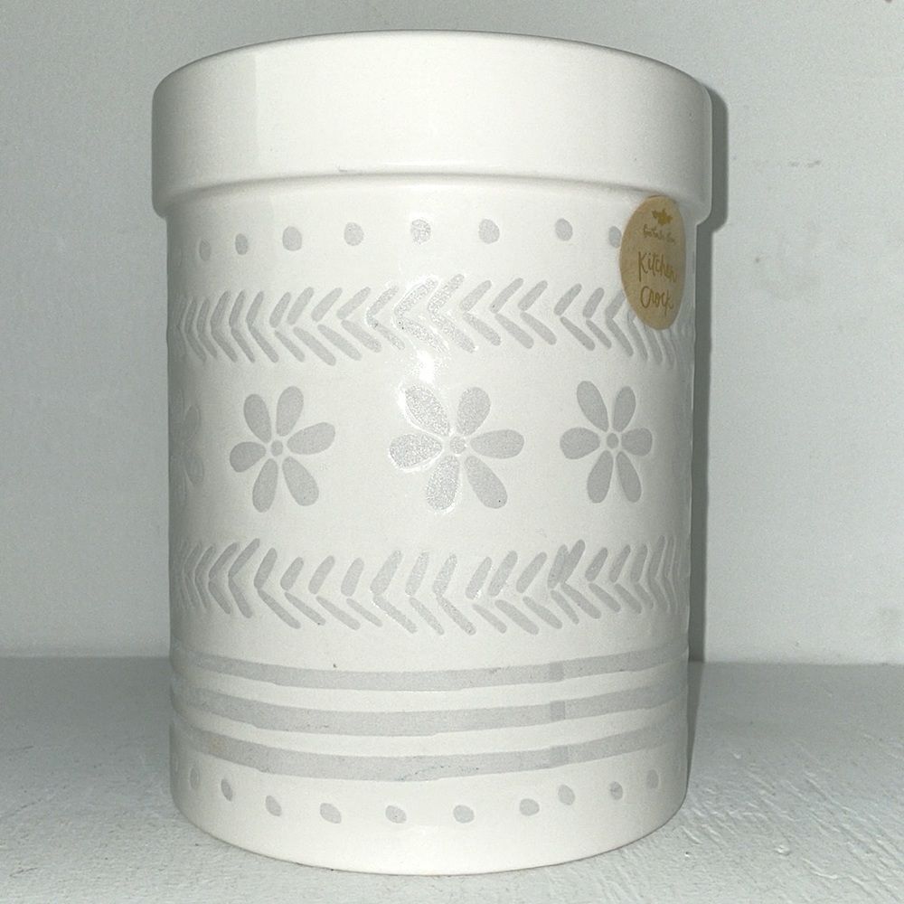 Beautiful flower pattern floral print ceramic kitchen crock storage utensil